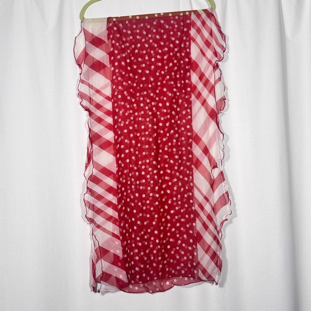 Red Polka Dot & Stripe Sheer Scarf - Picture 4 of 5